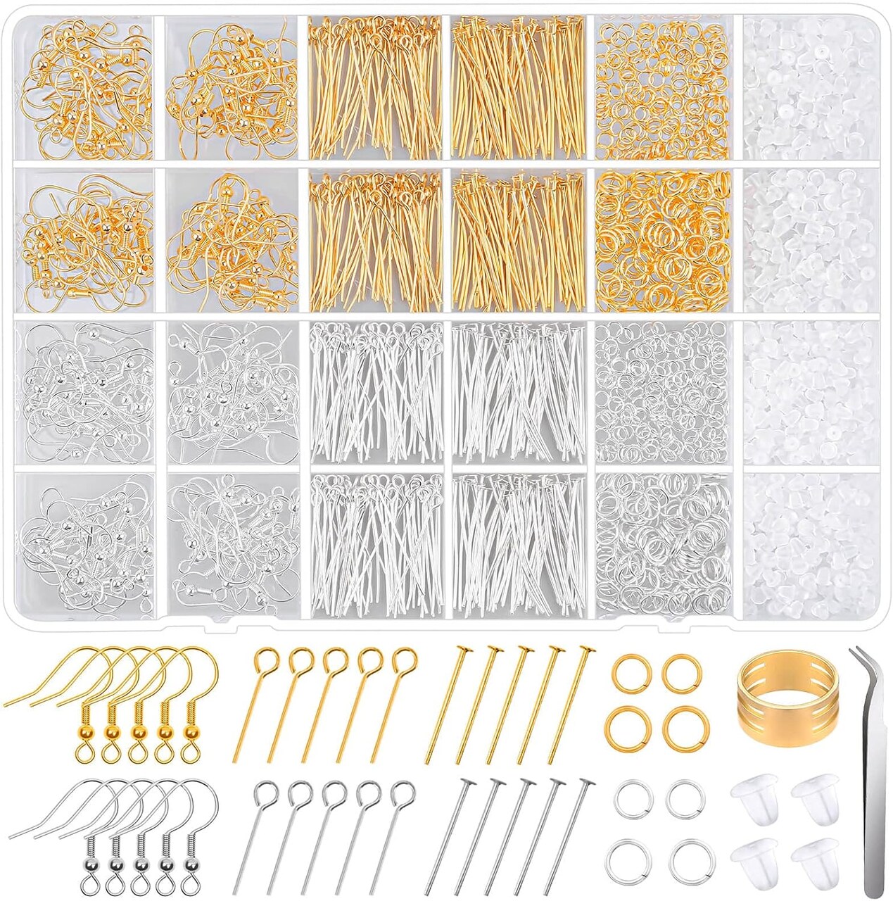 Hypoallergenic Earring Making Kit, modacraft 2000Pcs Earring Making Supplies Kit with Hypoallergenic Hooks, Earring Findings, Backs, Pins Jump Rings
